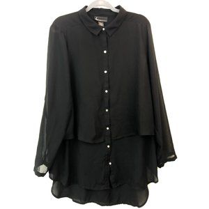 LANE BRYANT Black Sheer Silver Button Down 18/20